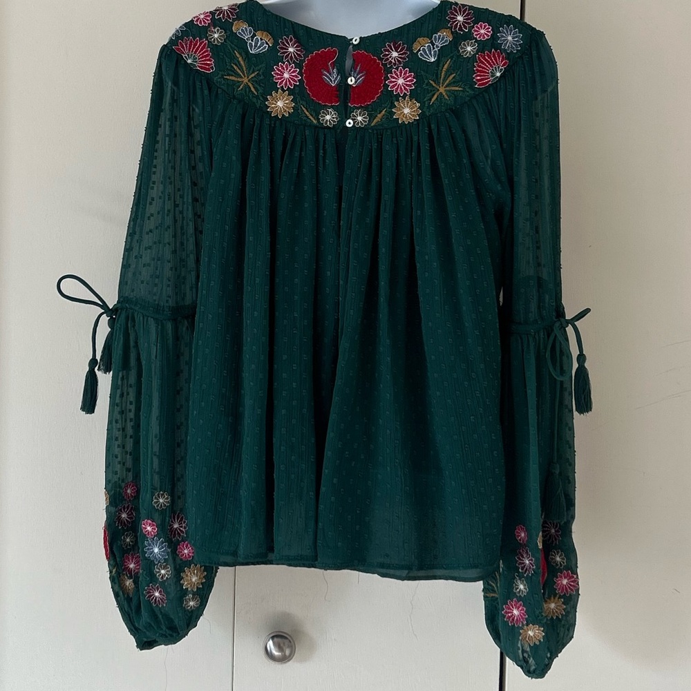 Zara Trafaluc Collection Embroidered mother of pearl button back Blouse XS - Picture 8 of 11
